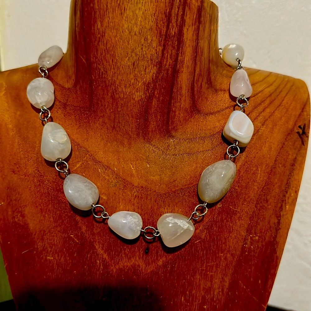 Beautiful vintage necklace real stone white and silver
